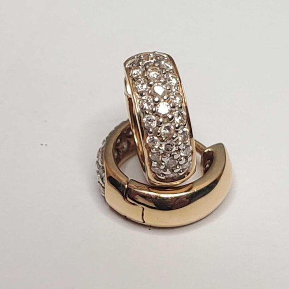 Jewelry - 14k Gold Diamond Snuggie Hinged Hoop Earrings